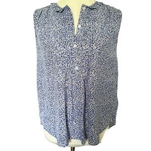 Kate Spade Live Colorfully Sleeveless Ruffle Button Floral Petal Pleated Top XL